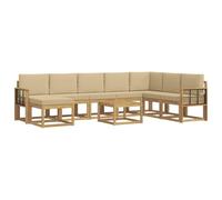 vidaXL Conjunto de sofás de Exterior con cojín 9 pcs y Beige, Conjunto Sofá Jardín Moderno, Seccional Resistente, Muebles Acacia, para Relajarte al Aire Libre