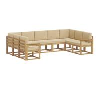 vidaXL Conjunto de sofás de Exterior con cojín 9 pcs y Beige, Juego de Sofás Modernos, Resistente a la Intemperie, Muebles de Acacia, Sección Lujosa, Asientos Cómodos