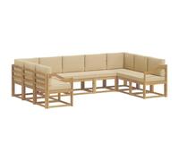 vidaXL Conjunto de sofás de Exterior con cojín 9 pcs y Beige, Juego de Sofás Modernos, Resistente a la Intemperie, Muebles de Acacia, Sección Lujosa, Asientos Cómodos