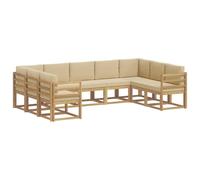 vidaXL Conjunto de sofás de Exterior con cojín 9 pcs y Beige, Juego de Sofás Modernos, Resistente a la Intemperie, Muebles de Acacia, Sección Lujosa, Asientos Cómodos