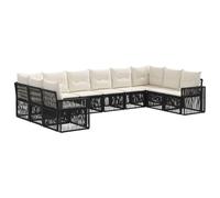 vidaXL Conjunto de sofás de jardín 10 pcs Negro y Blanco Crema, Sofá Exterior Moderno, Resistente al Clima, diseño Modular, Mueble para Disfrutar al Aire Libre