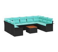 vidaXL Conjunto de sofás de jardín 10 pcs Negro y Turquesa, Muebles de jardín, sofá Modular para Relajarse, Resistente al Sol, Ideal para terraza y Patio