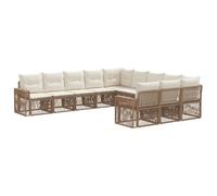 vidaXL Conjunto de sofás de jardín 11 pcs Beige y Blanco Crema, Sofá Moderno y Resistente a la Intemperie, Patio, Modular y cómodo para Relajarse al Aire Libre