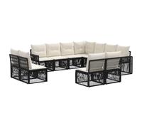 vidaXL Conjunto de sofás de jardín 11 pcs Negro y Blanco Crema, Sofá de jardín Moderno, diseño Modular Resistente al Clima, Juego de Asientos al Aire Libre, Cojines de Espuma Elegantes