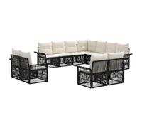 vidaXL Conjunto de sofás de jardín 11 pcs Negro y Blanco Crema, Sofá de Jardín Moderno, Resistente al Clima, Módulo de Ratan, Sofá Chic para Relajarse en el Patio