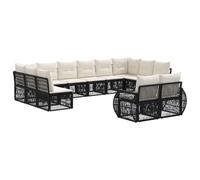 vidaXL Conjunto de sofás de jardín 12 pcs Negro y Blanco Crema, Sofá de jardín Modular Moderno, Resistente al Clima, Juego de Sala al Aire Libre, con Cojines de Espuma cómodos