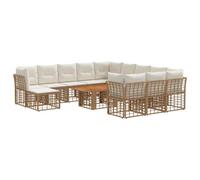 vidaXL Conjunto de sofás de jardín 13 uds. Natural y Crema