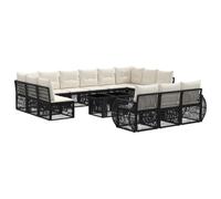 vidaXL Conjunto de sofás de jardín 14 uds. Negro y Blanco Crema