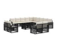 vidaXL Conjunto de sofás de jardín 14 uds. Negro y Blanco Crema