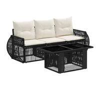 vidaXL Conjunto de sofás de jardín 4 uds. Negro y Blanco Crema