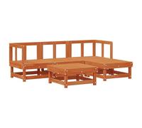 vidaXL Conjunto de Sofás de Jardín 5 pcs Marrón Cera Pino Macizo, Set de Jardín y Terraza, Rectangular, Diseño Moderno, Madera de Pino Resistente, Módulo Relax, Reunión Exterior