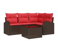 vidaXL Conjunto de sofás de jardín 5 pcs Marrón y Rojo ratán sintético, Módulos de jardín y terraza, sofá Exterior de Ratan, Set Patio, Lounge seccional, Tejido conviviente