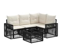 vidaXL Conjunto de sofás de jardín 5 pcs Negro y Blanco Crema, Sofa de jardín Moderno, Resistente a la Intemperie, Mueble Modular, cómodo para el Patio, Asientos Ajustables