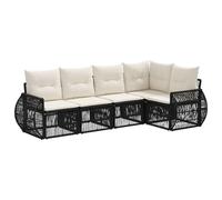 vidaXL Conjunto de sofás de jardín 5 pcs Negro y Blanco Crema, Sofá de jardín Moderno, Resistente al Clima, Modular, Set de Asientos Exteriores, Muebles de ratán Ajustables