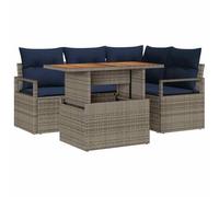 vidaXL Conjunto de Comedor de Jardín con cojín 5 pcs Gris y Marino, Sofá Moderno para jardín y terraza, Asientos Resistentes al Clima, Mueble Modular UV para Eventos
