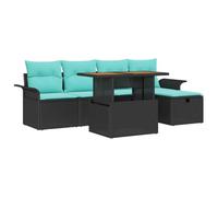 vidaXL Conjunto de sofás de jardín 6 pcs Negro ratán sintético, Set de Jardín y Terraza, Sofá Modular Exterior, Materiales Resistentes al UV, Mesa Convertible, Asientos Versátiles