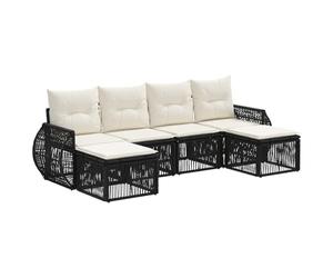 vidaXL Conjunto de sofás de jardín 6 pcs Negro y Blanco Crema, Sofá de jardín Moderno, Resistente a la Intemperie, Modular, Conjunto de Patio contemporáneo, loveseat Acolchado, Bienestar al Air