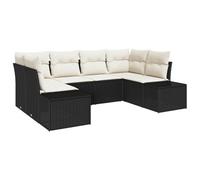 vidaXL Conjunto de Sofá Modular de Exterior de 6 Piezas con Cojines Negras y Blancas de Polirratán de - Muebles de Jardín Modernos para tu Patio o Terraza, Primavera y Verano.