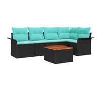vidaXL Conjunto de sofás de jardín 6 pcs Negro y Turquesa, Conjunto de sofá Modular para jardín y terraza, Resistente Acacia, Materiales UV, Lounge Exterior, solución para Patio