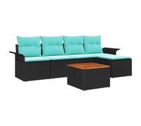 vidaXL Conjunto de sofás de jardín 6 pcs Negro y Turquesa, Sofá Modular Moderno para jardín y terraza, Mueble de ratán, Asiento Duradero y Resistente a UV