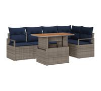vidaXL Conjunto de Comedor de Jardín con cojín 6 pcs Gris y Marino, Conjunto de sofá Modular para Exteriores, Muebles de jardín duraderos, Material liviano y Resistente UV