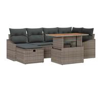 vidaXL Conjunto de sofá de jardín con cojín 7 pcs Gris Poliratán, Juego de Sofás Exterior, Diseño Modular Moderno, Resistente al Clima, Materiales Ligeros y UV, Muebles Completos de Jardín