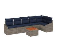 vidaXL Conjunto de sofás de jardín 7 pcs Gris y Azul Marino, Sofá Moderno para jardín y terraza, Asientos de polirratán cómodos, Resistentes al Clima, Muebles modulares ahorrando Espacio