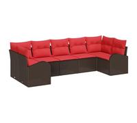 vidaXL Conjunto de sofás de jardín 7 pcs Marrón y Rojo ratán sintético, Sofá Exterior Moderno, Duradero, Modular de Resina para jardín y terraza, Ideal para relajarte