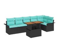 vidaXL Conjunto de sofás de jardín 7 pcs Negro y Azul ratán sintético, Juego de Muebles de Jardín Moderno, Liviano y Resistente, Sofá Exterior UV para Terraza y Patio