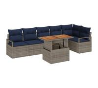 vidaXL Conjunto de Comedor de Jardín con cojín 7 pcs Gris y Marino, Sofá Moderno para jardín y terraza, Muebles modulares duraderos, Resistentes a UV, Asientos Ligeros para Exterior