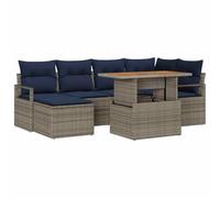 vidaXL Conjunto de Comedor de Jardín con cojín 7 pcs Gris y Marino, Colección de Sofás Exterior, Módulos Modernos, Duraderos, Livianos y Resistentes al Sol para el Jardín