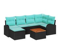 vidaXL Conjunto de sofás de jardín 7 uds. Negro y Turquesa | El diseño modular se adapta bien a tu espacio, Mimbre tejido a mano y detalles de madera,
