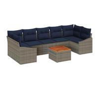 vidaXL Conjunto de sofás de jardín 8 pcs Gris y Azul Marino, Sofá Modular Moderno para Jardín y Terraza, Muebles Exteriores Resistentes, Tumbona Flexible