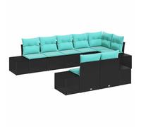 vidaXL Conjunto de sofás de jardín 8 uds. Negro y Turquesa Poliratán | Configúralo como tú quieras, Materiales que aguantan lo que venga, Cojines suaves para un buen descanso