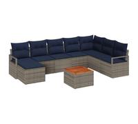 vidaXL Conjunto de sofás de jardín 9 pcs Gris ratán sintético, Muebles de jardín Modernos, duraderos, modulares, sofá cómodo, Set de Patio Resistente al Clima