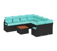 vidaXL Conjunto de sofás de jardín 9 pcs Negro ratán sintético, Sofá de jardín Moderno, Duradero y Ligero, Lounge Exterior, Espacio de relajación, Asiento versátil para el Verano