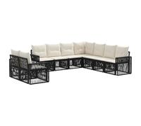 vidaXL Conjunto de sofás de jardín 9 pcs Negro y Blanco Crema, Conjunto de Sofás de Jardín, Asientos Exteriores Modernos, Diseño Modular Resistente, Rattan Sintético y Cojines Espumosos