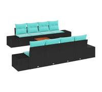 vidaXL Conjunto de sofás de jardín 9 uds. Negro y Turquesa | opciones flexibles para diferentes espacios, altura personalizada para suelos irregulares, la artesanía mejora la durabilidad