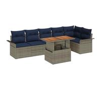 vidaXL Conjunto de sofás de jardín con cojín 7 pcs Gris y Azul Marino, Juego de Muebles de Jardín Moderno, Liviano y Resistente, Sofá Exterior UV para Terraza y Patio