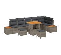 vidaXL Conjunto de sofás de jardín con cojín 9 pcs Gris Poliratán, Sofá de jardín Moderno, Ligero, Resistente, de Madera de Acacia, con módulos y Compartimentos de Almacenamiento