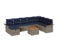 vidaXL Conjunto de sofás de jardín con cojín 9 pcs Gris Poliratán, Sofá Modular Moderno para jardín y terraza, Asientos Resistentes al Sol, ¡mobiliario con Espacio de Almacenamiento