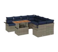 vidaXL Conjunto de sofás de jardín con cojín 9 pcs Gris y Azul Marino, Conjunto de Sofás de Jardín de Aluminio, Moderno, Resistente, Modular, Acogedor, Mesa de Ratan, Exterior