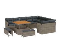 vidaXL Conjunto de Sofás de Jardín de 12 Piezas con Cojines Grises de Ratán Modular, Muebles de Exterior para Balcón, Patio y Terrazas, Sofás y Sillas Antiguos de Acacia, Muy Cómodos para el Verano