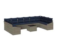 vidaXL Conjunto de sofás de jardín Gris y Marino ratán sintético, Conjunto de sofá para jardín y terraza, sillas de ratán modulares, Muebles de Acacia, Lounge Exterior, ¡Almacenamiento ya