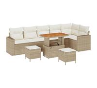 vidaXL Conjunto Modular de Sofá de Jardín con Cojines Beige, Ratán para 6 Personas, Resistente a la Lluvia, Pies Ajustables, Ideal para el Balcón, Patio, Mobiliario de Comedor y Relax al Aire Libre,