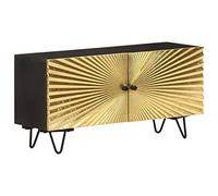 vidaXL Consola de TV de madera maciza de mango con acentos de latón, soporte de entretenimiento industrial negro de 90 x 30 x 45 cm para sala de estar/dormitorio