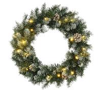 vidaXL Corona de Navidad, Guirnalda Navideña con Luces LED, Decoración Adorno de Navidad, Iluminaciones para Hogar Exterior, PVC Verde 60 cm