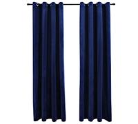 vidaXL Cortinas Opacas con Anillas 2 Piezas Terciopelo Decoración Interior Casa Hogar Ventana Proetcción Solar Elegantes Útiles Azul Oscuro 140x245cm