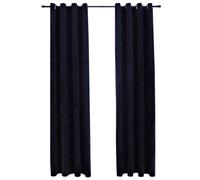 vidaXL Cortinas Opacas con Anillas 2 Piezas Terciopelo Hogar Decoración Interior Casa Hogar Ventana Proetcción Solar Elegantes Útiles Negro 140x245cm