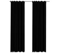 vidaXL Cortinas Opacas con Ganchos Look de Lino 2 Piezas Ventana Anillas Interior Salón Sala de Estar Dormitorio Oficina Privacidad Negro 140x225cm